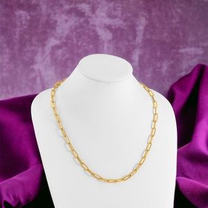 Stainless Steel Yellow IP-plated Enlongated Link Paperclip 24 in Chain Necklace